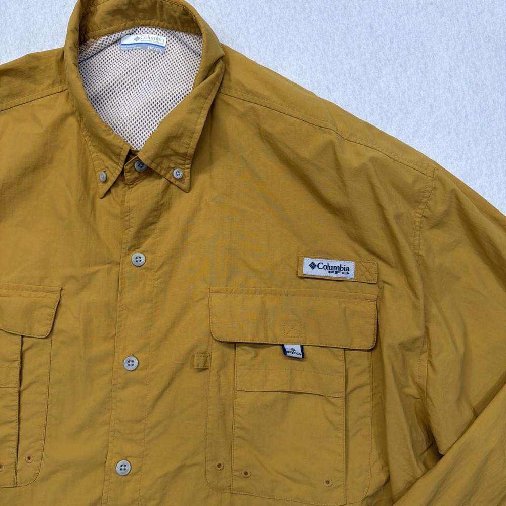 Columbia PFG Shirt Mens 2XT Dark Yellow Fish Vented Omni Shade Casual Outdoor